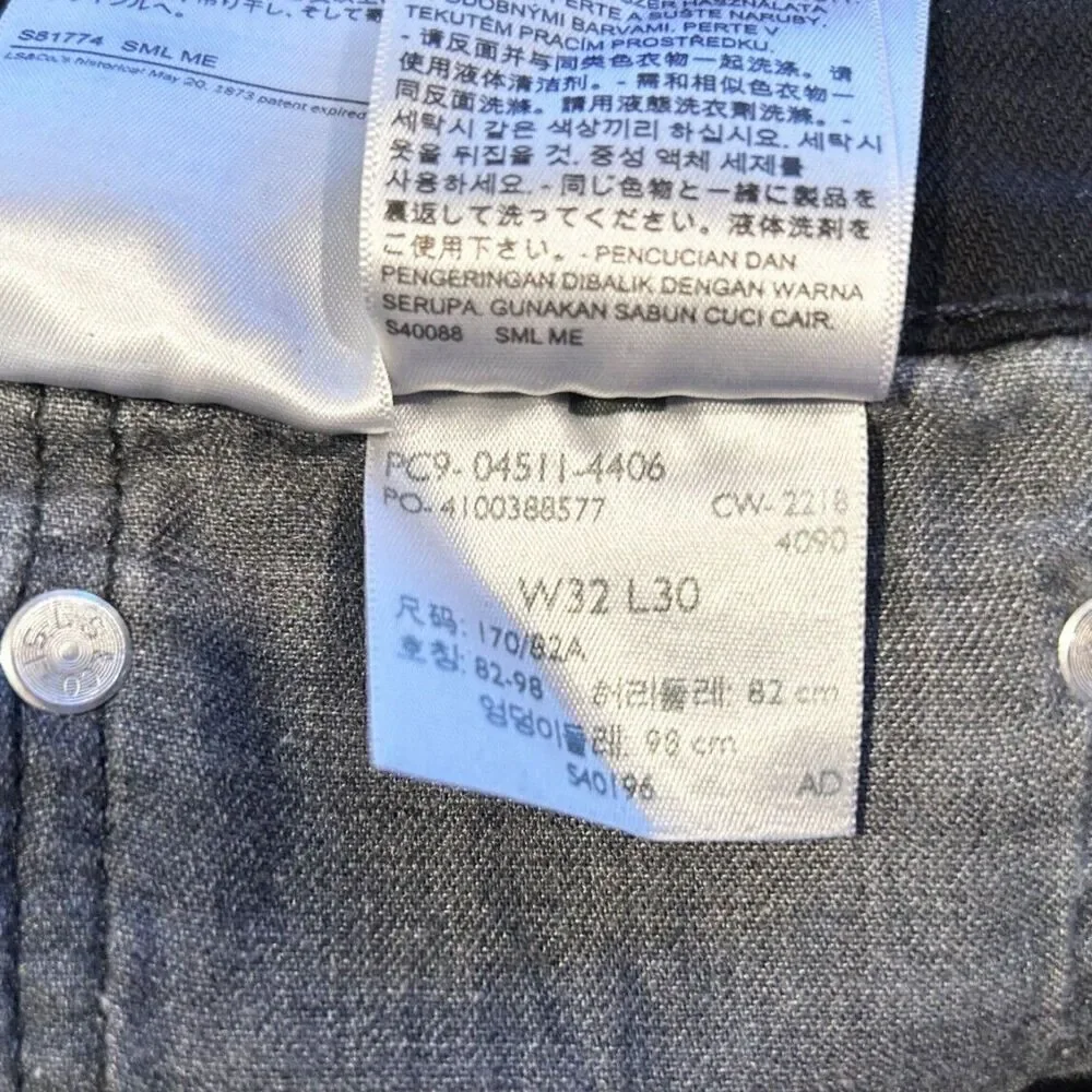 Levi's 511 Slim Fit Black Denim Jeans Zip Fly #04511-4406 Mens W32 x L30